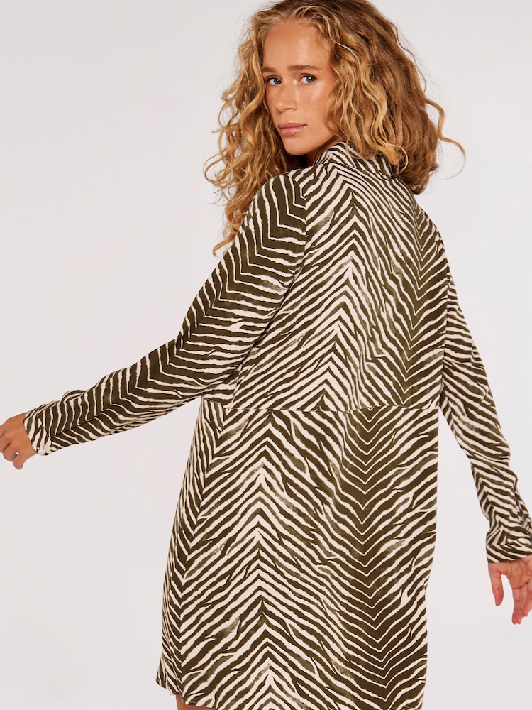 Apricot Green Chevron Zebra Swing Shirt Dress - Image 2 of 5