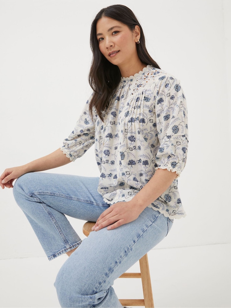 FatFace Natural Broderie Ditsy Blouse - Image 1 of 1