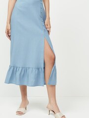 Light Blue Linen Blend Midi Skirt - Image 1 of 4
