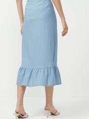 Light Blue Linen Blend Midi Skirt - Image 2 of 4