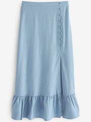 Light Blue Linen Blend Midi Skirt - Image 4 of 4