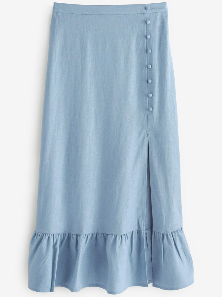 Light Blue Linen Blend Midi Skirt - Image 4 of 4