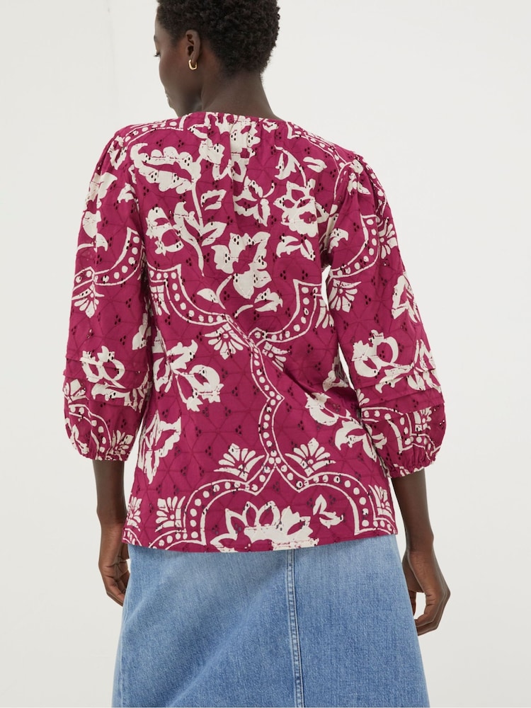 FatFace Purple Broderie Floral Blouse - Image 2 of 5