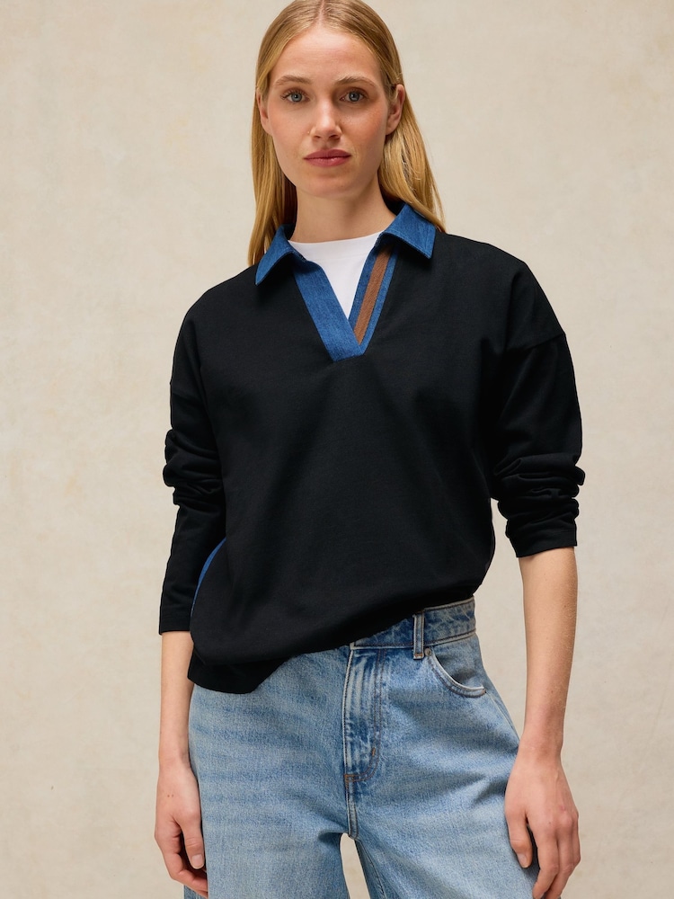 White Stuff Denim Mix Rugby Top - Պատկեր 1 6-ից