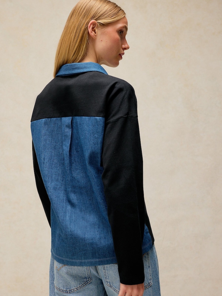White Stuff Denim Mix Rugby Top - Պատկեր 2 6-ից