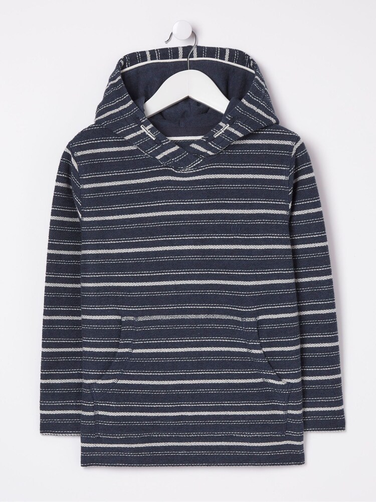 FatFace Blue Texture Stripe Popover Hoodie - Image 4 of 4