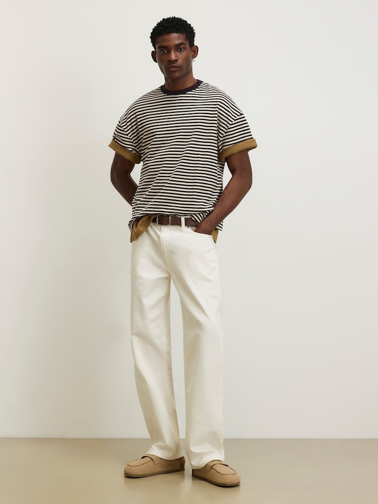 River Island Brown Boxy Fit Stripe T-Shirt - Image 2 of 4 River Island Brown Boxy Fit Stripe T-Shirt - Image 2 of 4