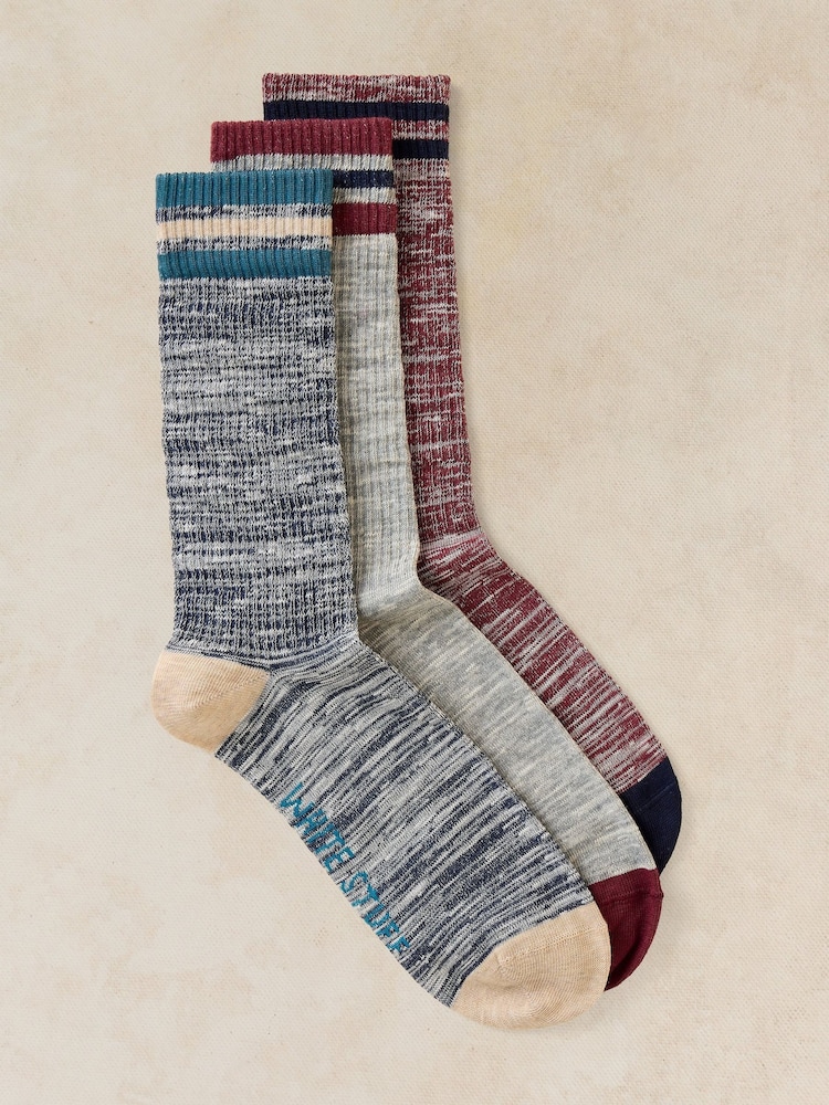 White Stuff Blue Sport Rib Ankle Socks 3 Pack - Image 1 of 2