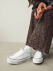 Converse White Platform Lift Chuck Ox Leather Trainers - Image 3 of 14