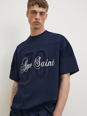 River Island Blue Oversized Ame Saint T-Shirt - Image 1 of 4