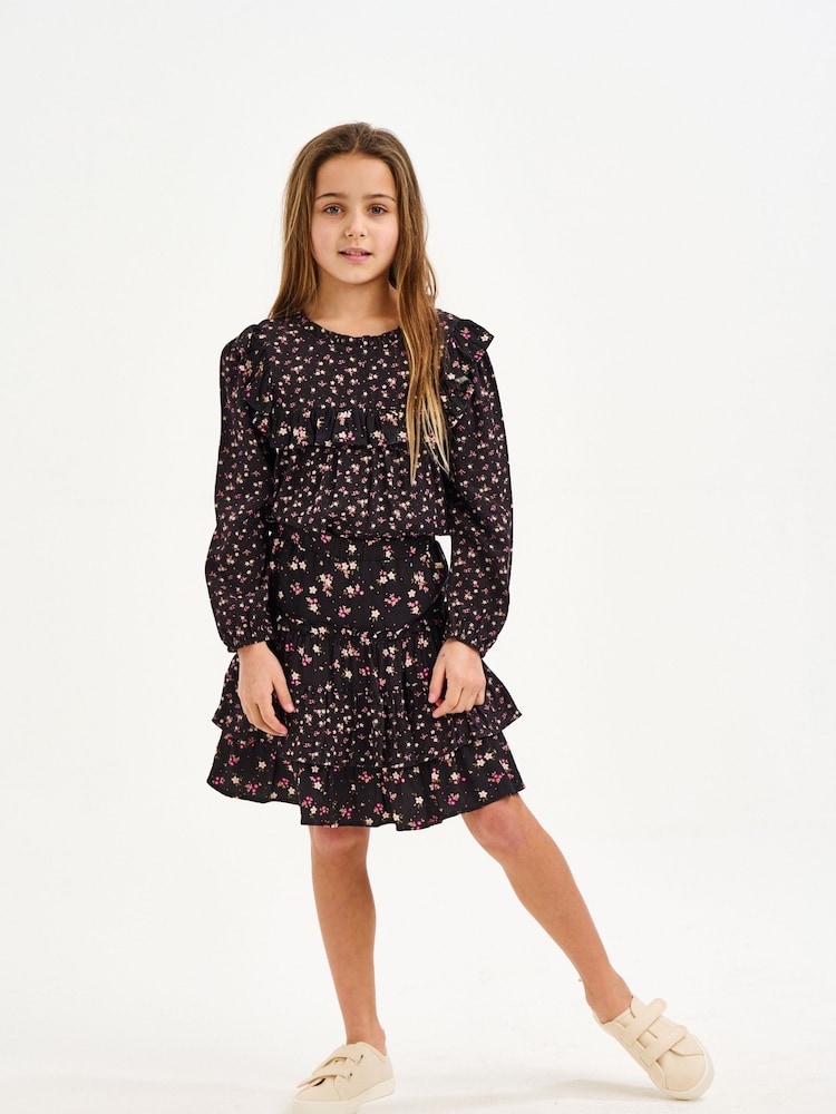 Nicole Miller Mixed Floral Black Blouse - Image 1 of 3