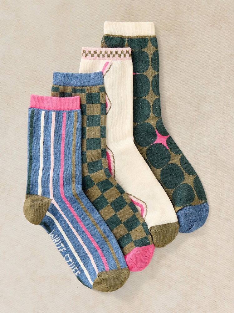 White Stuff Green Geo Print Ankle Socks 4 Pack - Image 1 of 3 White Stuff Green Geo Print Ankle Socks 4 Pack - Image 1 of 3