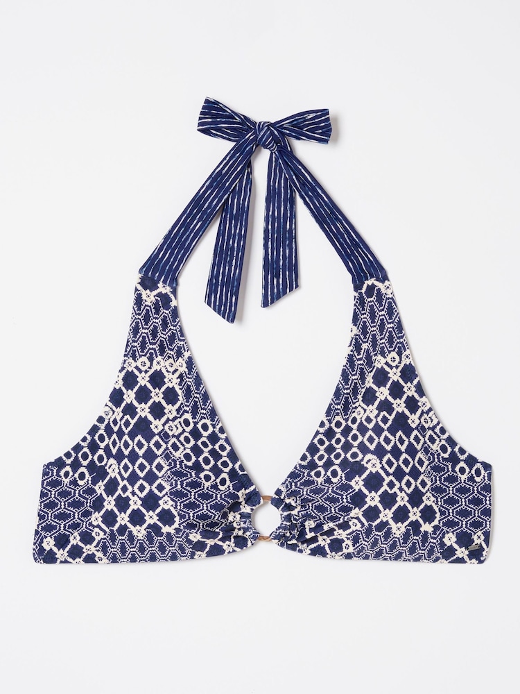 FatFace Raya Blue Patchwork Geo Bikini Top - Image 6 of 6