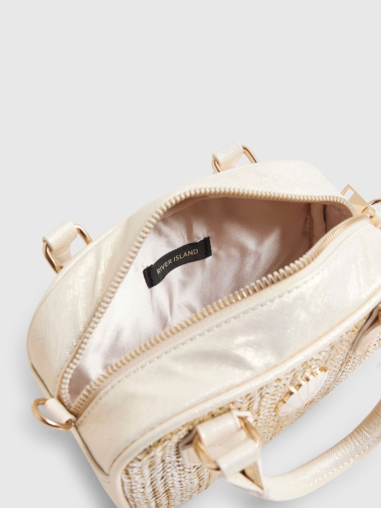 River Island Gold Raffia Multi Charm Top Handle Bag - Image 5 of 5 River Island Gold Raffia Multi Charm Top Handle Bag - Image 5 of 5