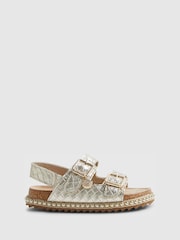 River Island Gold Weave Buckle Footbed Sandals - Image 1 of 5