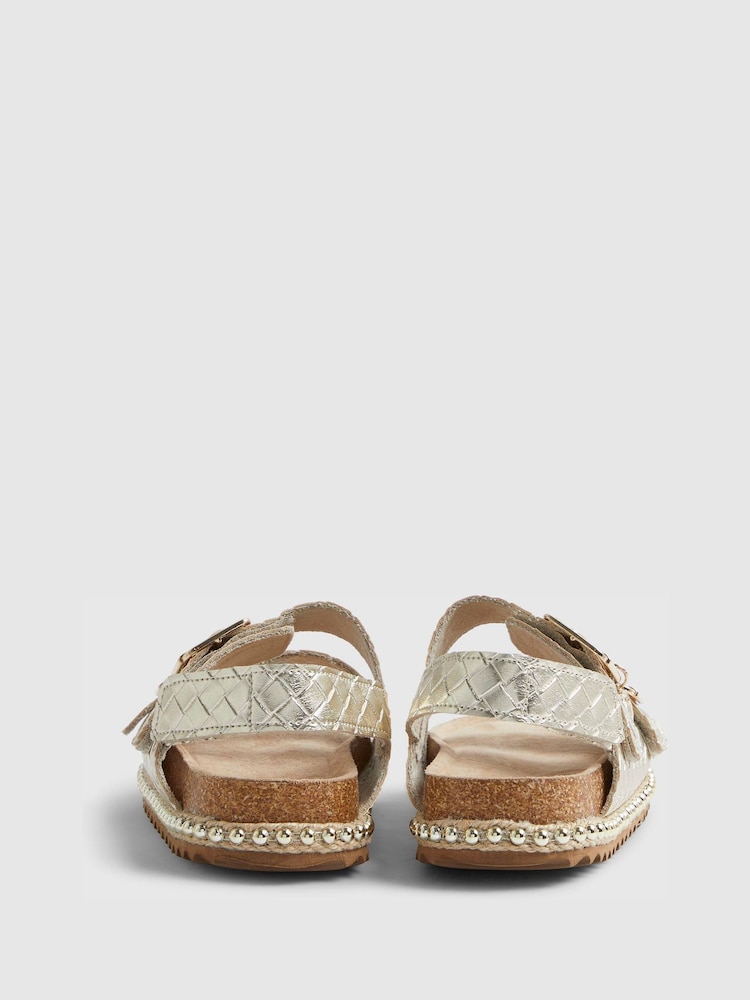 River Island Gold Weave Buckle Footbed Sandals - Image 2 of 5