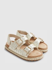 River Island Gold Weave Buckle Footbed Sandals - Image 4 of 5