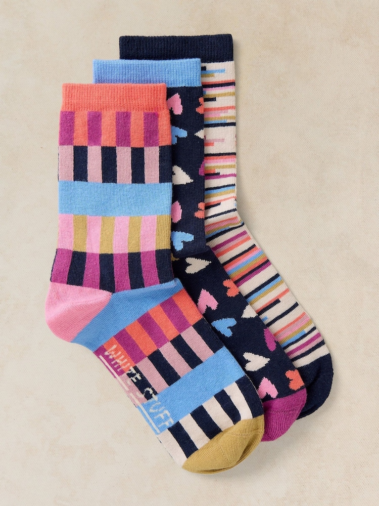 White Stuff Blue Geo Heart Print Socks 3 Pack - Image 1 of 2