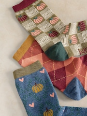 White Stuff Green Pumpkin Season Ankle Socks 3 Pack - Image 2 of 2