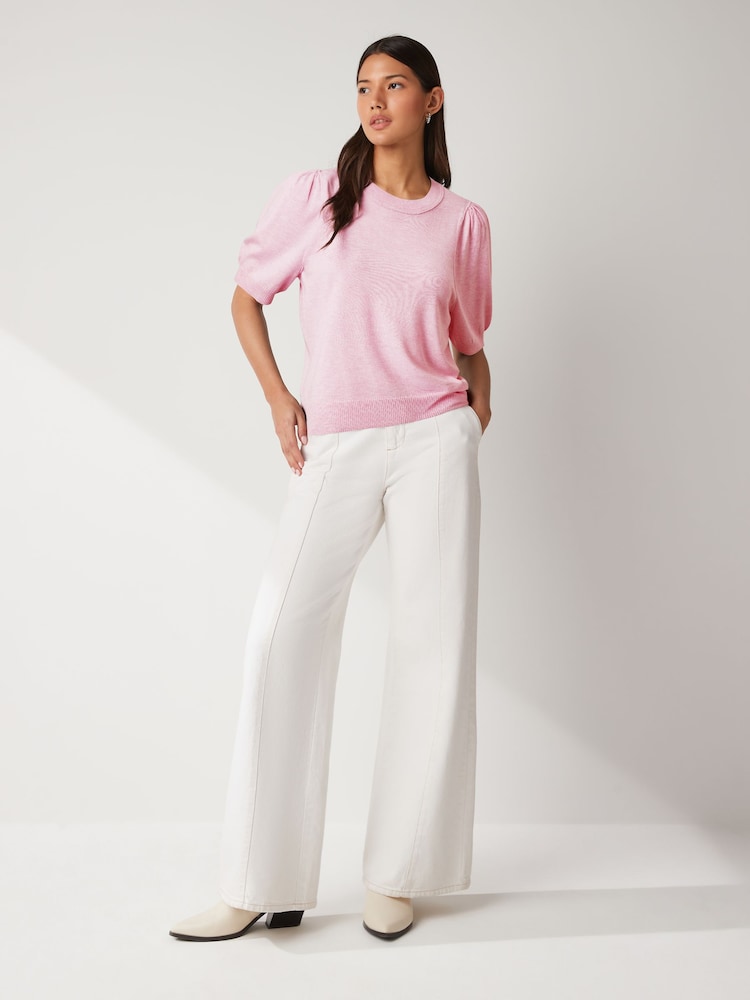 Pink Crew Neck Short Sleeve Knitted Top - Image 2 of 6 Pink Crew Neck Short Sleeve Knitted Top - Image 2 of 6