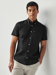 Black Regular Fit Short Sleeve Easy Iron Button Down Oxford Shirt - Image 1 of 7