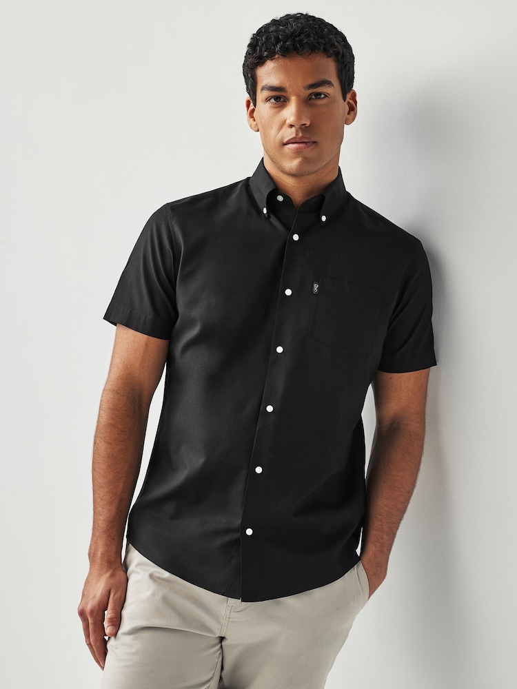 Black Regular Fit Short Sleeve Easy Iron Button Down Oxford Shirt - Image 1 of 7
