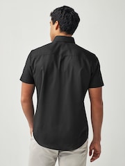 Black Regular Fit Short Sleeve Easy Iron Button Down Oxford Shirt - Image 2 of 7
