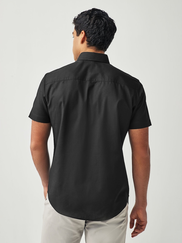 Black Regular Fit Short Sleeve Easy Iron Button Down Oxford Shirt - Image 2 of 7