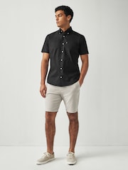 Black Regular Fit Short Sleeve Easy Iron Button Down Oxford Shirt - Image 3 of 7