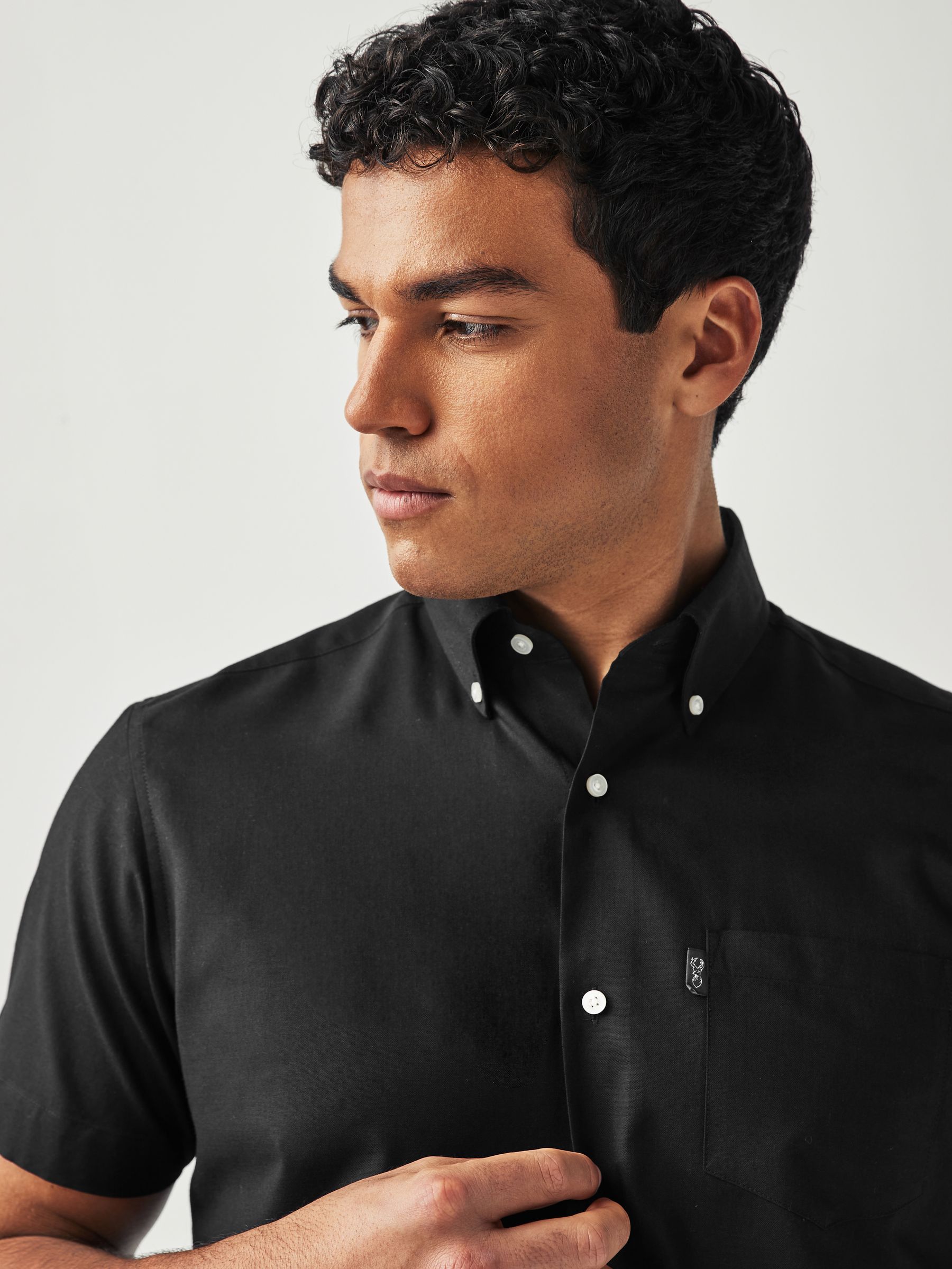 Black Regular Fit Short Sleeve Easy Iron Button Down Oxford Shirt