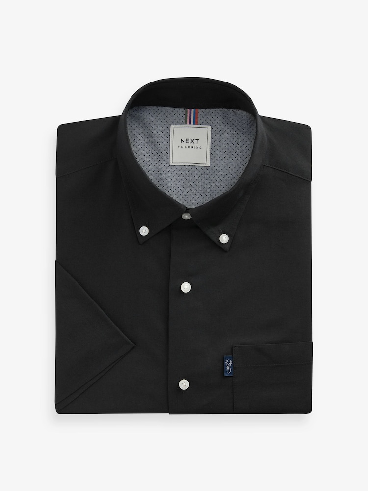 Black Regular Fit Short Sleeve Easy Iron Button Down Oxford Shirt - Image 5 of 7