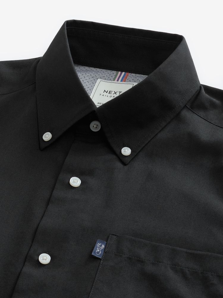 Black Regular Fit Short Sleeve Easy Iron Button Down Oxford Shirt - Image 6 of 7