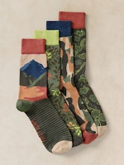 White Stuff Green Floral Geo Ankle Socks 4 Pack - Image 1 of 3