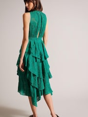 Ted Baker Green Floryah Embroidered Midi Dress With Tiered Skirt - Image 2 of 5