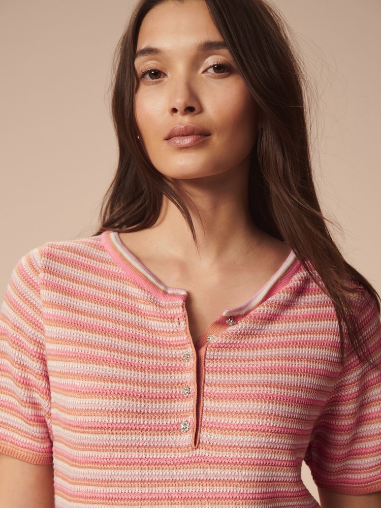 Pink Stripe Short Sleeve Knitted Top - Image 1 of 6