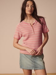 Pink Stripe Short Sleeve Knitted Top - Image 2 of 6