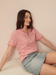 Pink Stripe Short Sleeve Knitted Top - Image 3 of 6