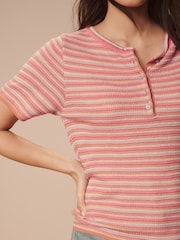 Pink Stripe Short Sleeve Knitted Top - Image 4 of 6