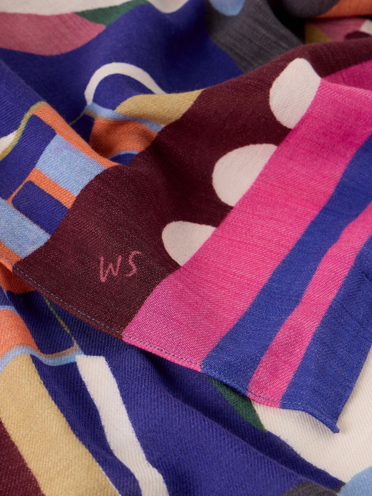 White Stuff Blue Mia Midweight Printed Scarf - Image 3 of 3