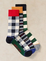 White Stuff Blue Pattern Ankle Socks 3 Pack - Image 1 of 2