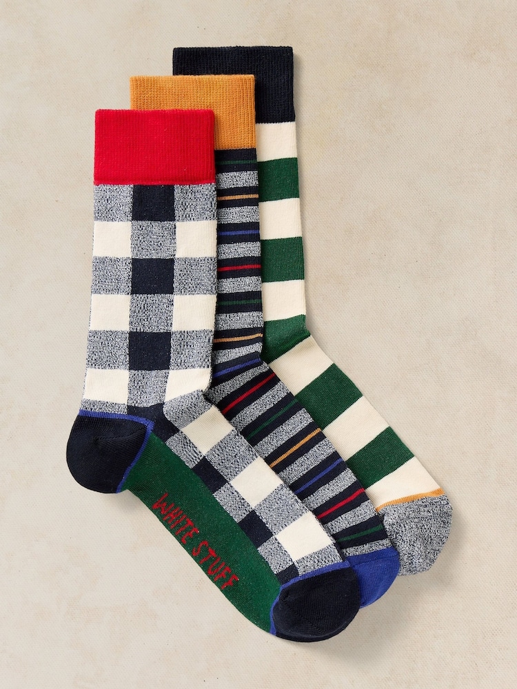 White Stuff Blue Pattern Ankle Socks 3 Pack - Image 1 of 2