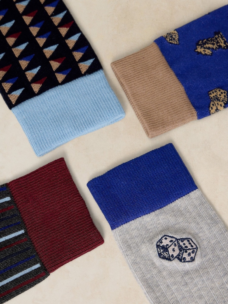 White Stuff Blue Lucky Day Ankle Socks 4 Pack - Image 2 of 3 White Stuff Blue Lucky Day Ankle Socks 4 Pack - Image 2 of 3