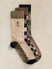 White Stuff Green Bird Rib Ankle Socks 3 Pack - Image 1 of 2