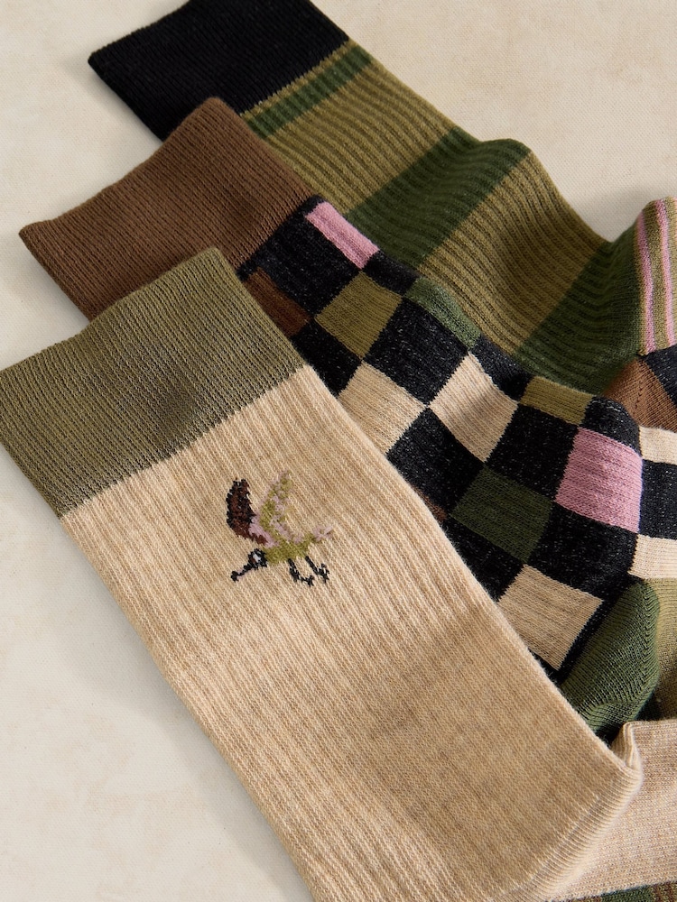White Stuff Green Bird Rib Ankle Socks 3 Pack - Image 2 of 2