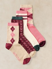 White Stuff Pink Argyle Pattern Ankle Socks 4 Pack - Image 1 of 3