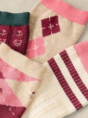 White Stuff Pink Argyle Pattern Ankle Socks 4 Pack - Image 2 of 3