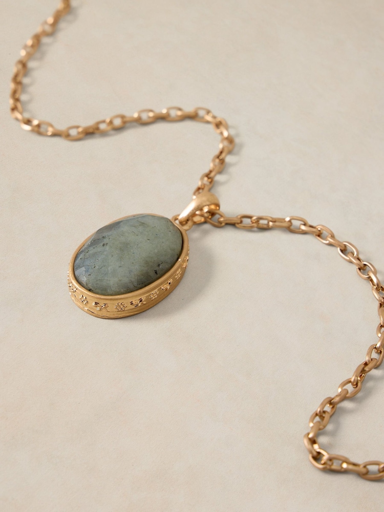 White Stuff Gold Tone Semi-Precious Locket Necklace - Image 2 of 2