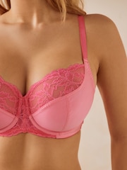 Bright Pink/Black 2 Pack DD+ Non Pad Wired Full Cup Microfibre Lace Bras - Image 4 of 6