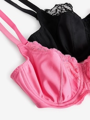 Bright Pink/Black 2 Pack DD+ Non Pad Wired Full Cup Microfibre Lace Bras - Image 6 of 6