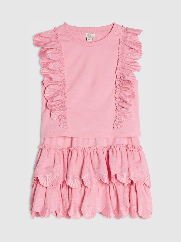 River Island Pink Shell Ruffle Top & Rara Skirt Set - Image 2 of 5 River Island Pink Shell Ruffle Top & Rara Skirt Set - Image 2 of 5